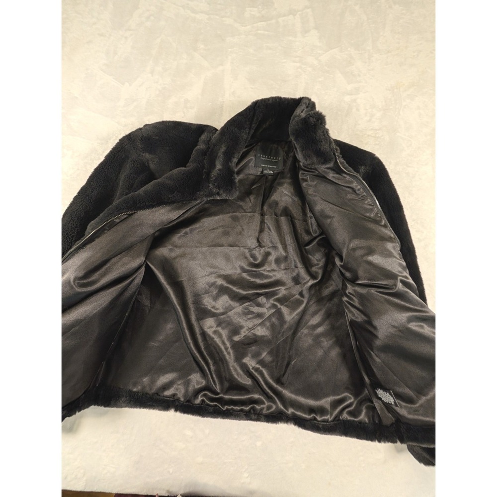Sanctuary Crafted  Tailored Black Faux Fur Jacket Coat Womens XL Plush Goth Boho - Picture 8 of 10